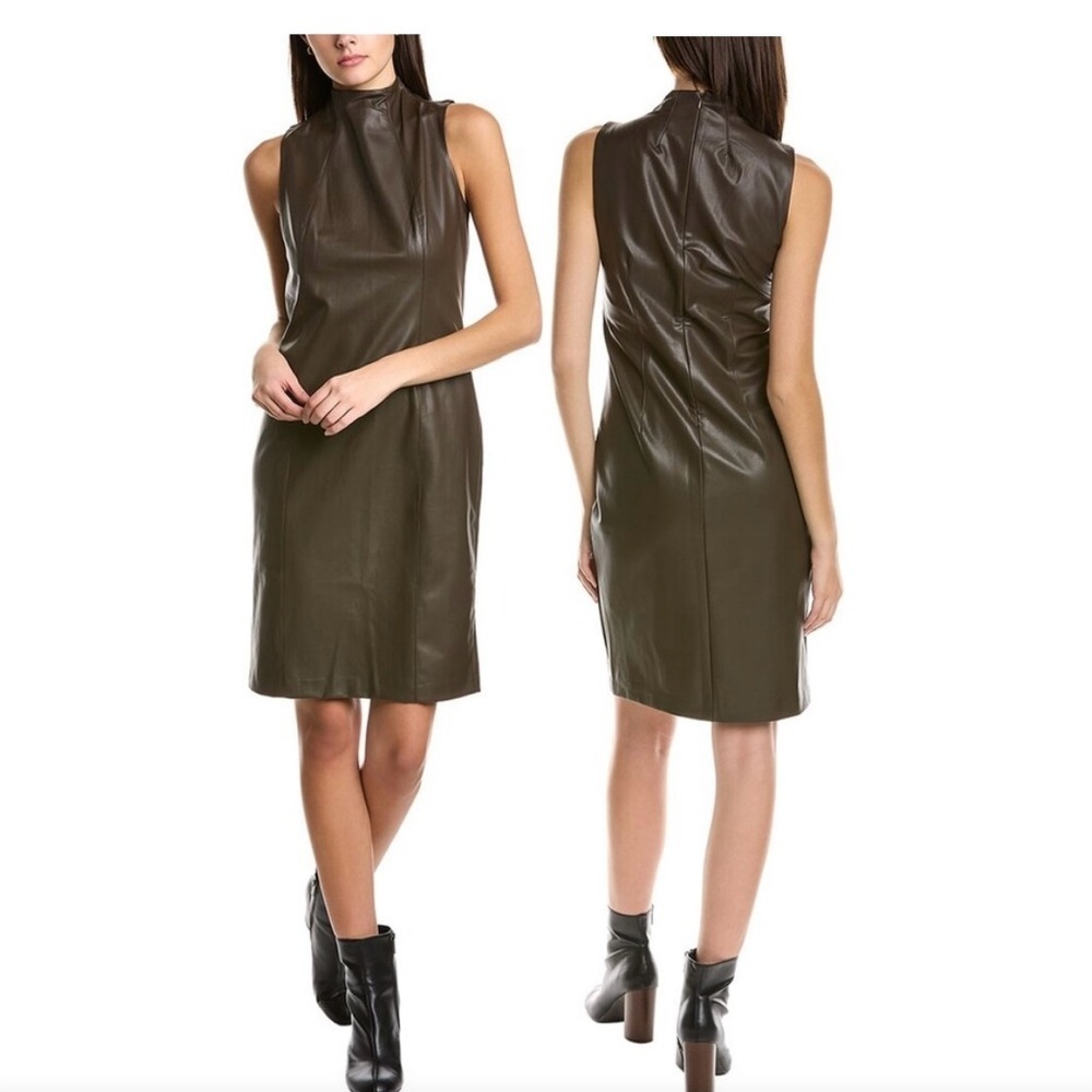 J. McLaughlin Delmar Sheath Sleeveless Faux Leather Mini Brown Dress Size Large